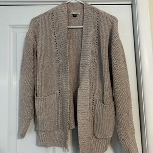 American Eagle Outfitters Open-Front Beige Pocket Cardigan Sweater
